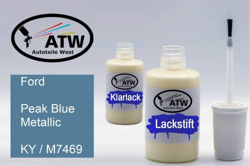 Ford, Peak Blue Metallic, KY / M7469: 20ml Lackstift + 20ml Klarlack - Set, von ATW Autoteile West.